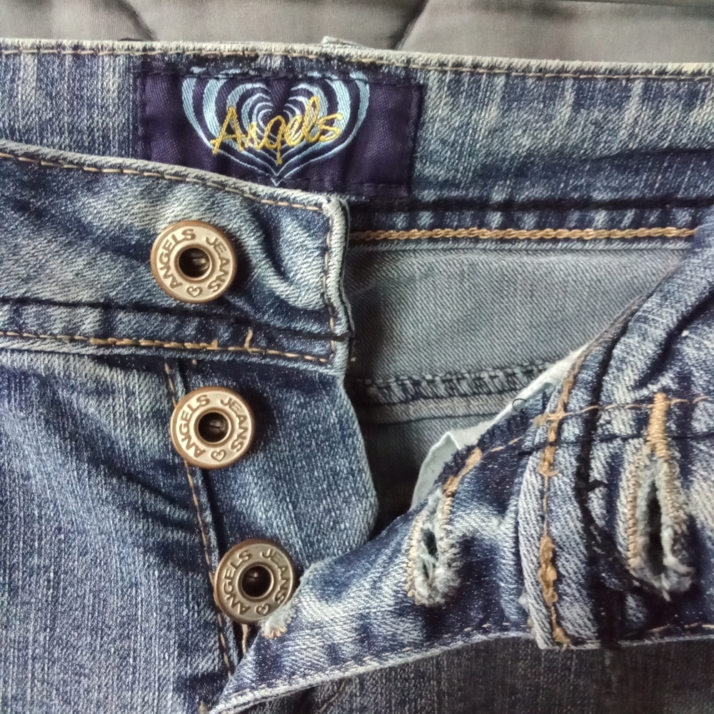Women's Angels Bootcut Distressed Ripped Jeans Style Light Wash 3 Button Closure - Picture 6 of 15